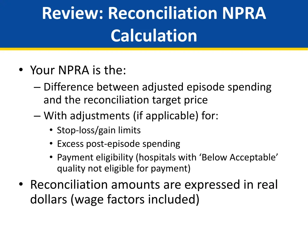 review reconciliation npra calculation