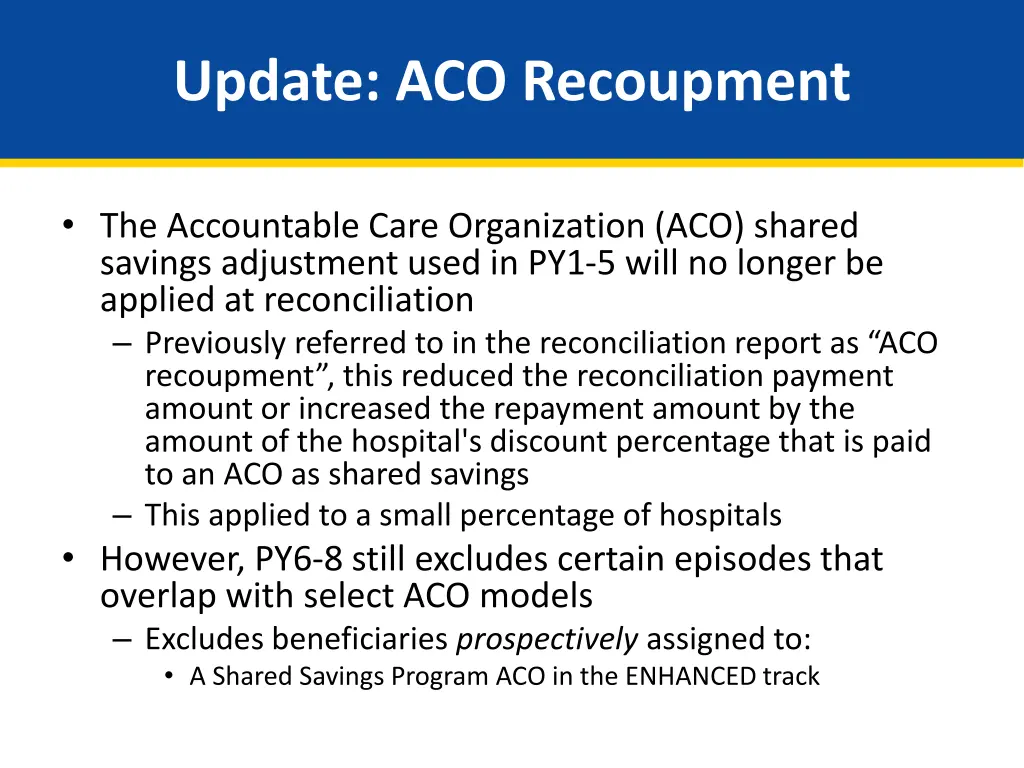 update aco recoupment