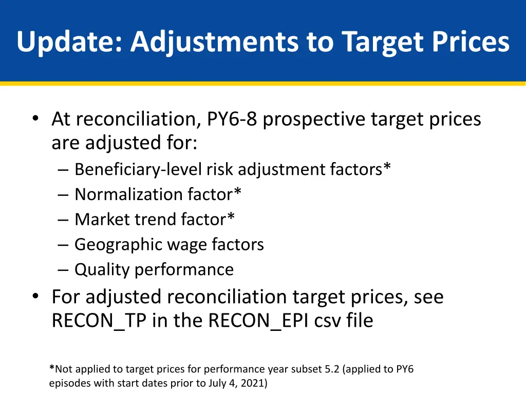 update adjustments to target prices