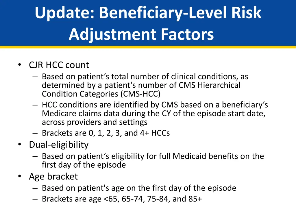 update beneficiary level risk adjustment factors 1