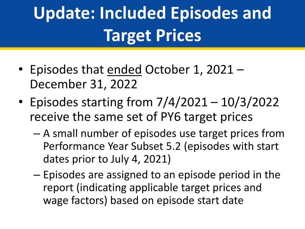 update included episodes and target prices