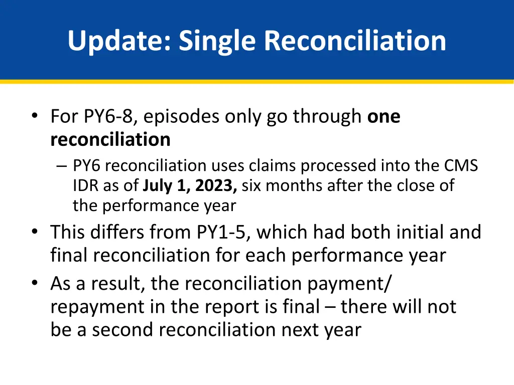 update single reconciliation