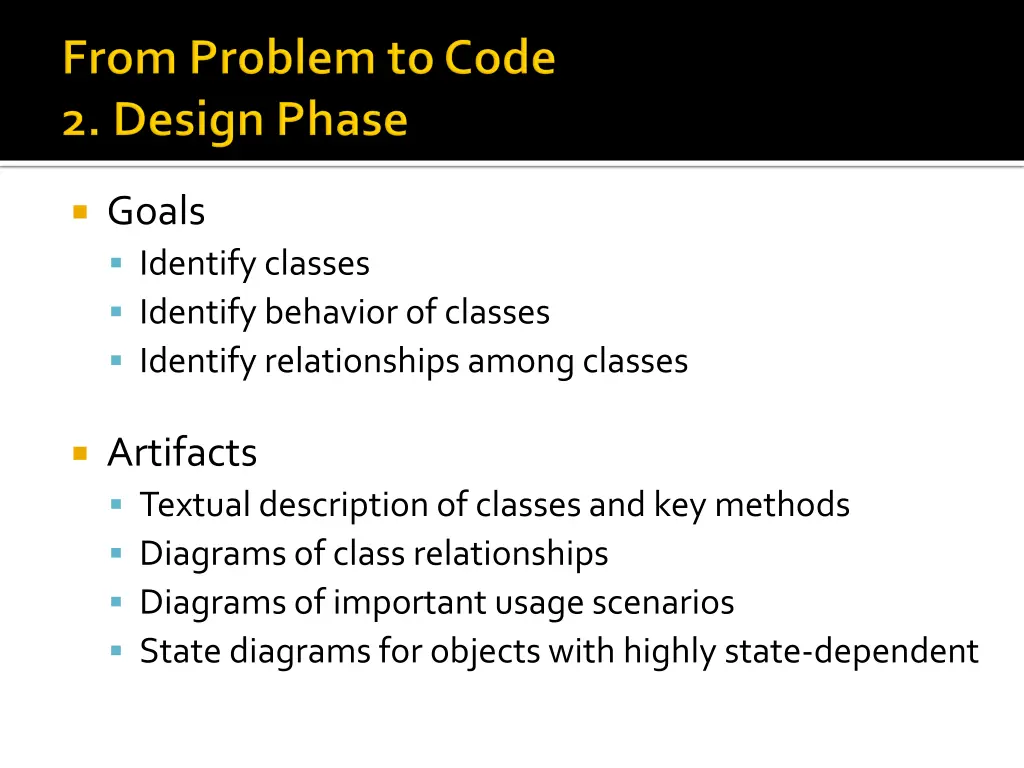 goals identify classes identify behavior