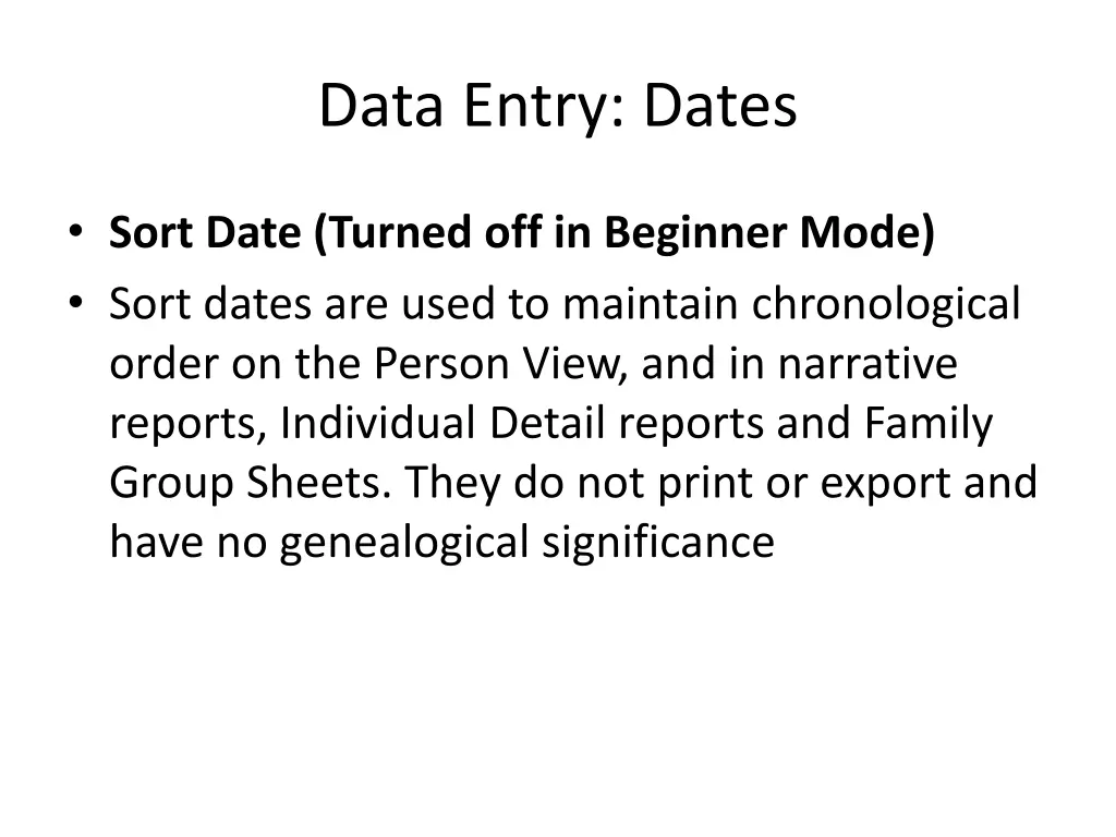 data entry dates