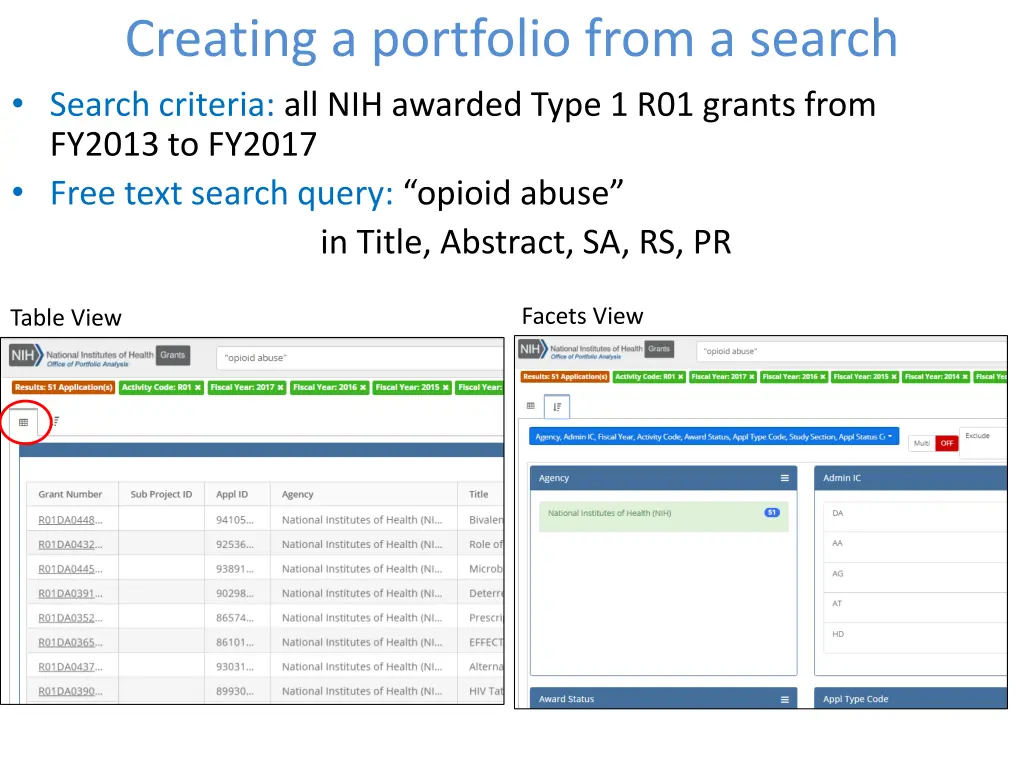 creating a portfolio from a search search