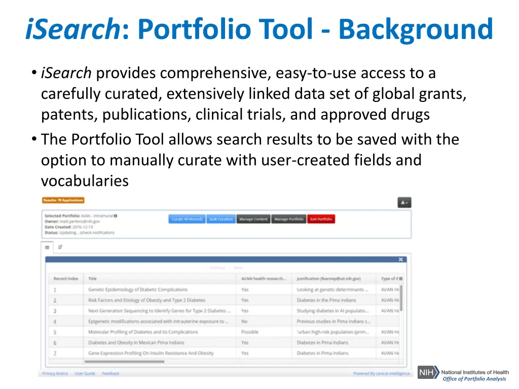 isearch portfolio tool background