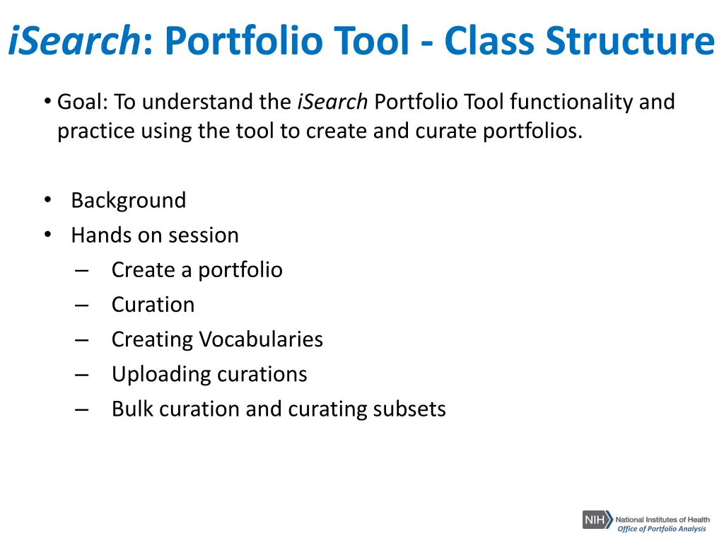 isearch portfolio tool class structure