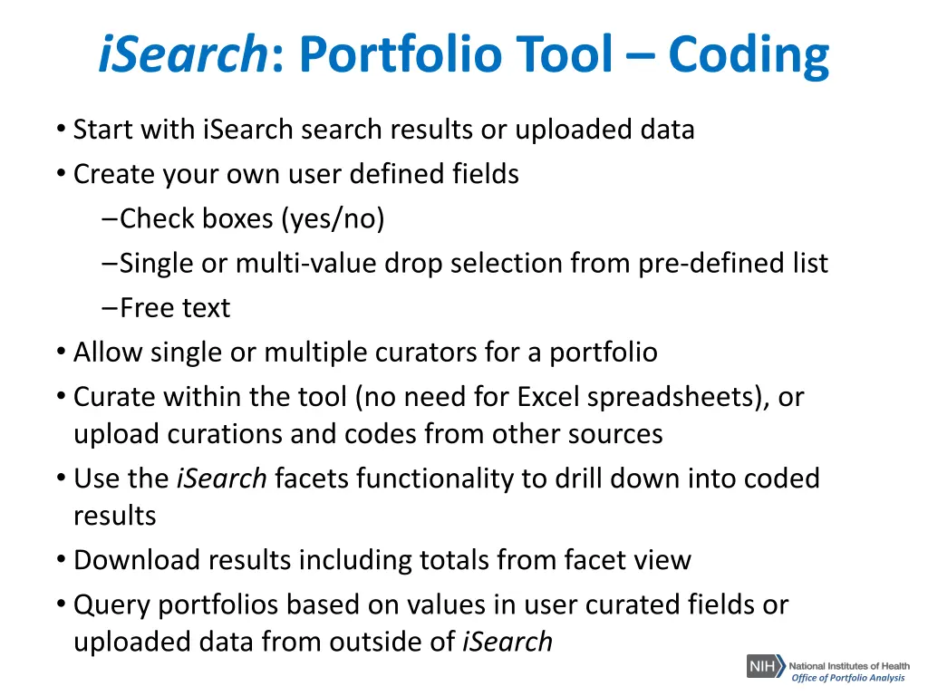 isearch portfolio tool coding