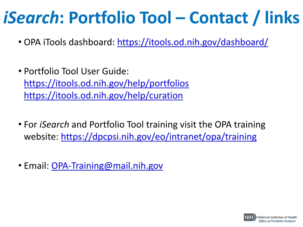 isearch portfolio tool contact links