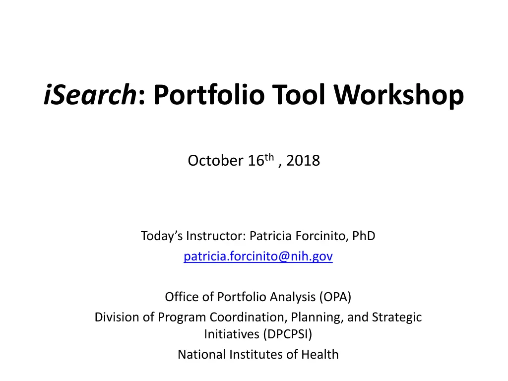 isearch portfolio tool workshop