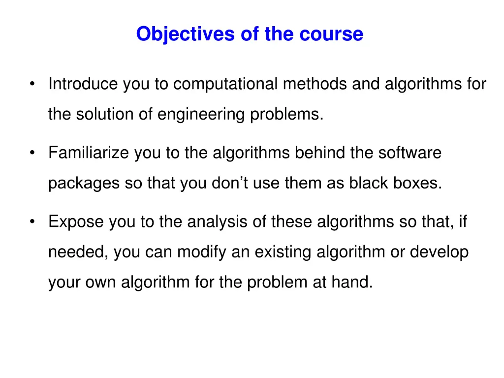 objectives of the course