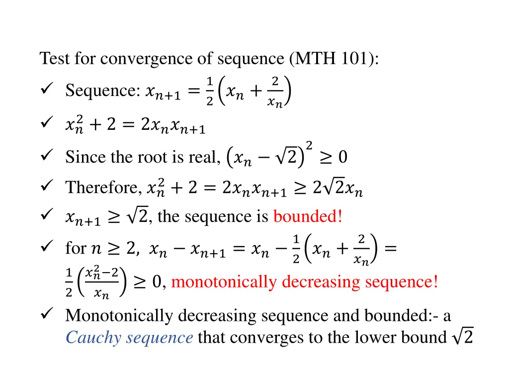 test for convergence of sequence mth 101 sequence