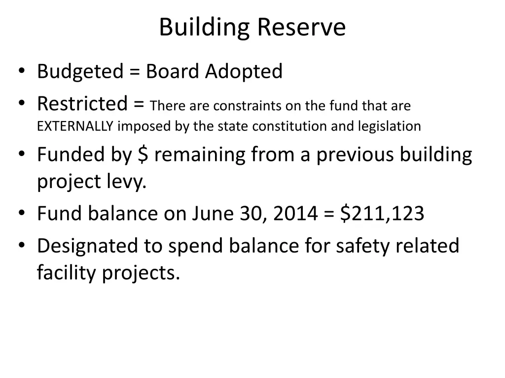 building reserve