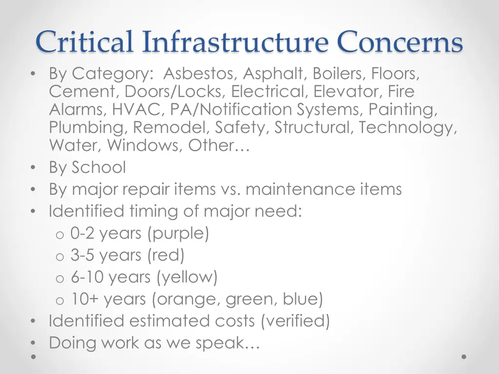 critical infrastructure concerns by category