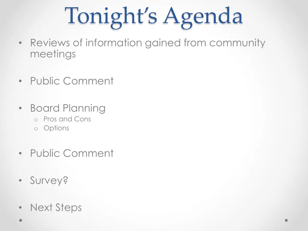 tonight s agenda