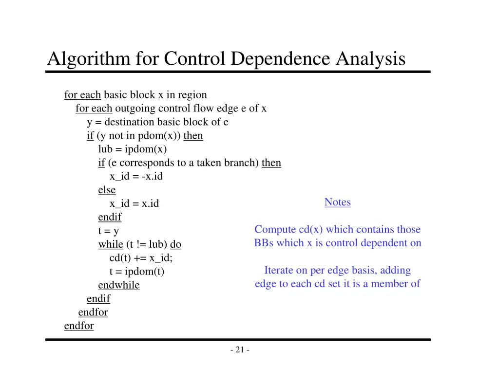 algorithm for control dependence analysis