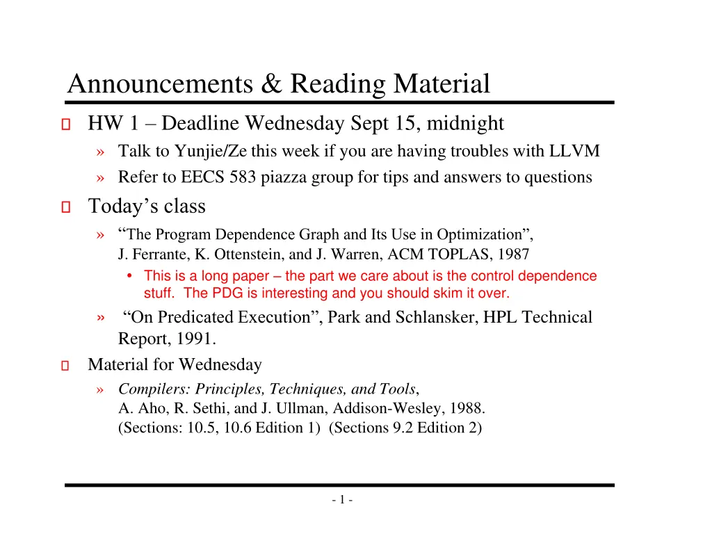 announcements reading material
