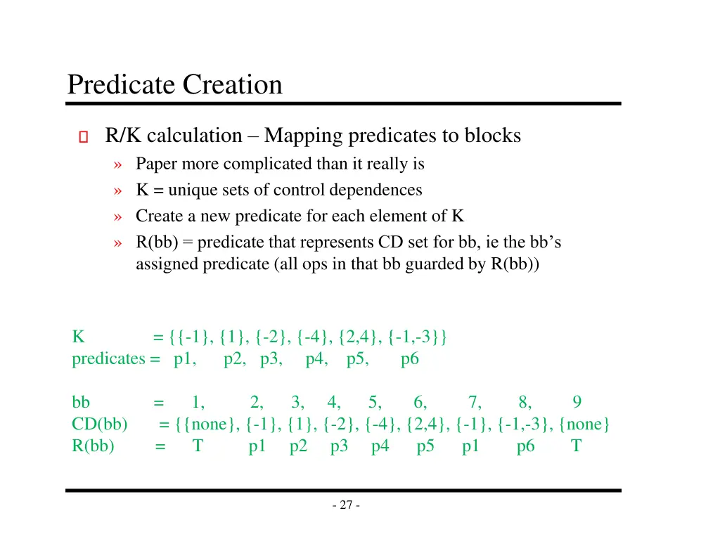 predicate creation