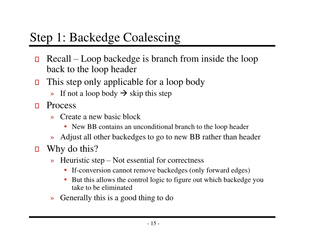 step 1 backedge coalescing