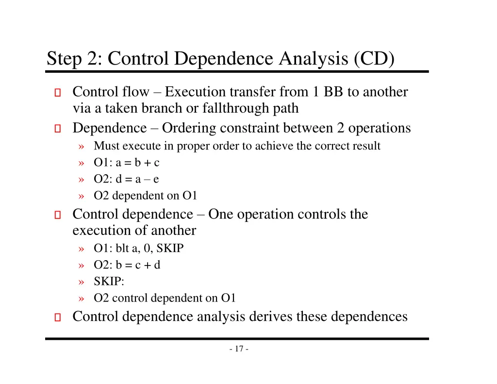 step 2 control dependence analysis cd