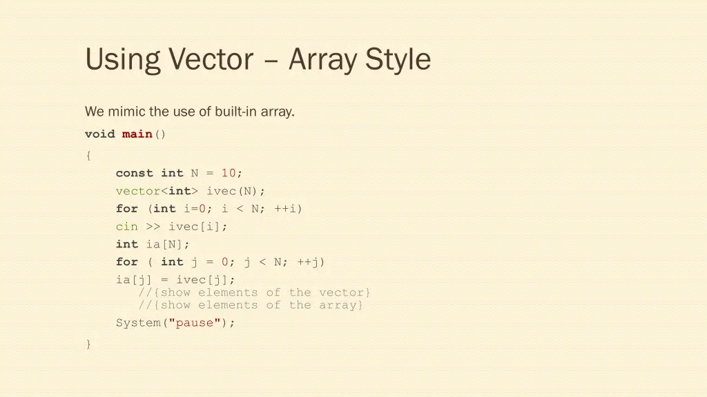 using vector array style