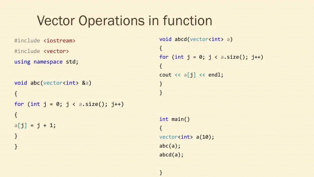 vector operations in function