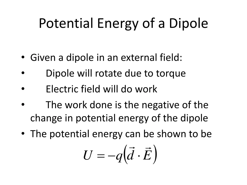 potential energy of a dipole