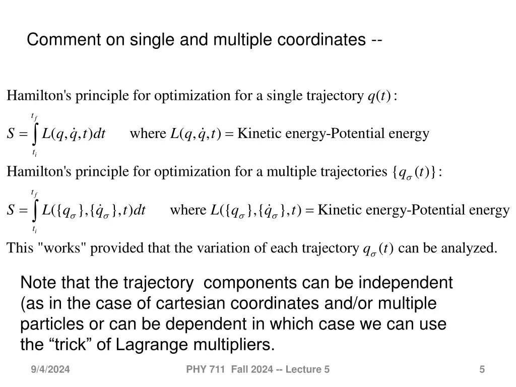 comment on single and multiple coordinates