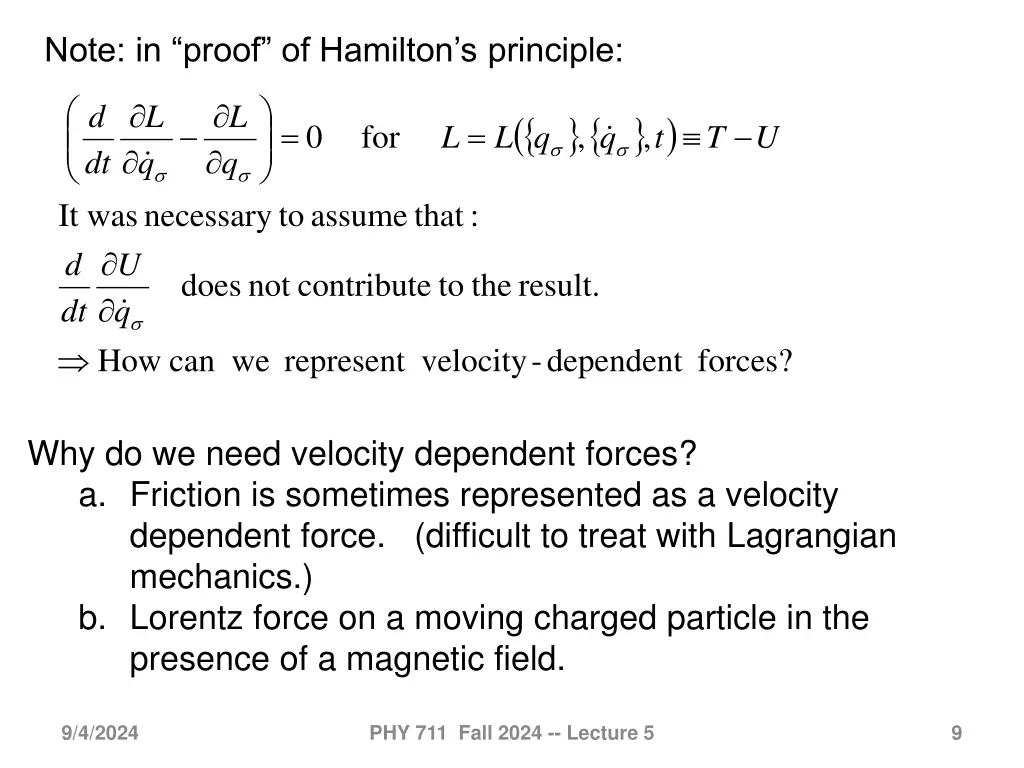 note in proof of hamilton s principle