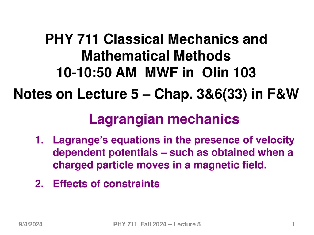 phy 711 classical mechanics and mathematical