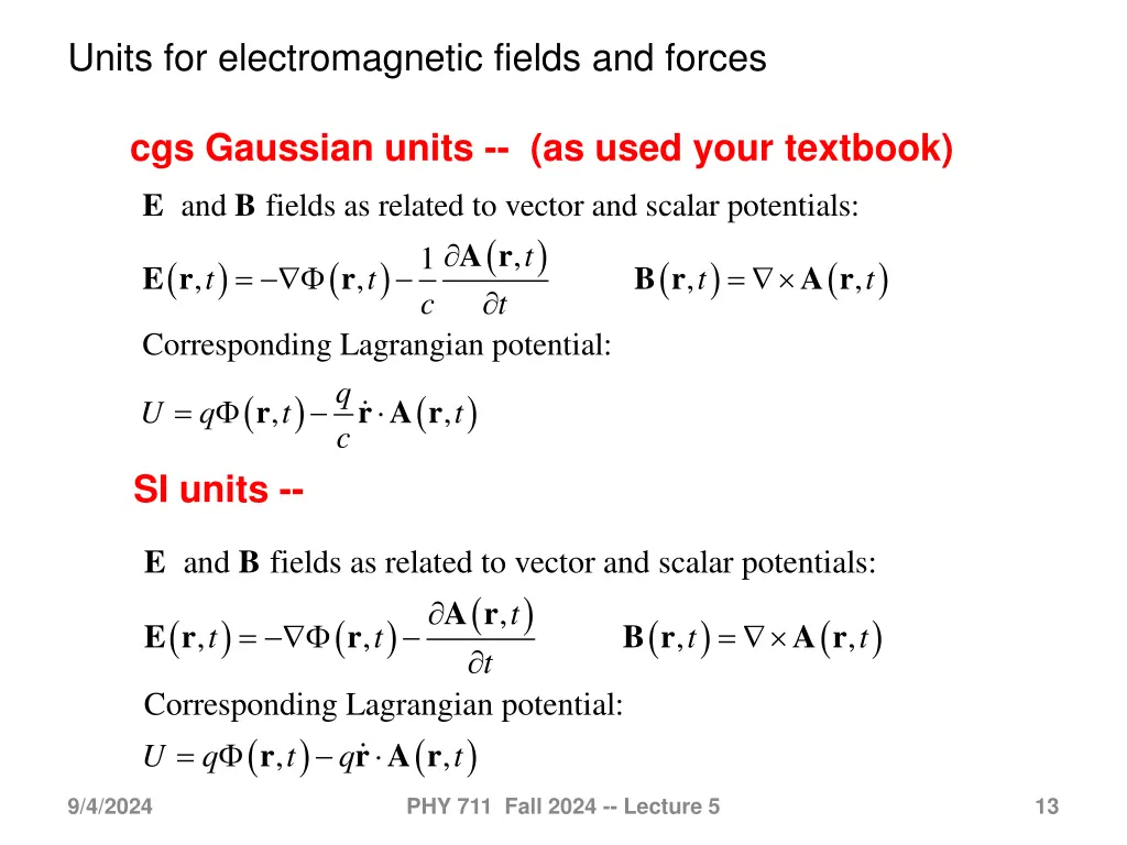 units for electromagnetic fields and forces