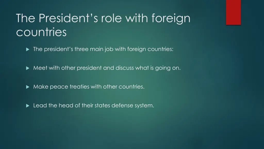 the president s role with foreign countries
