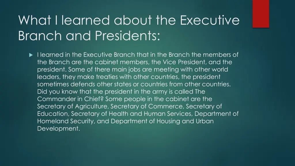 what i learned about the executive branch