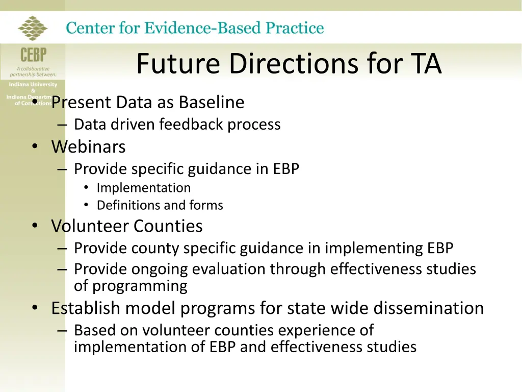 future directions for ta present data as baseline