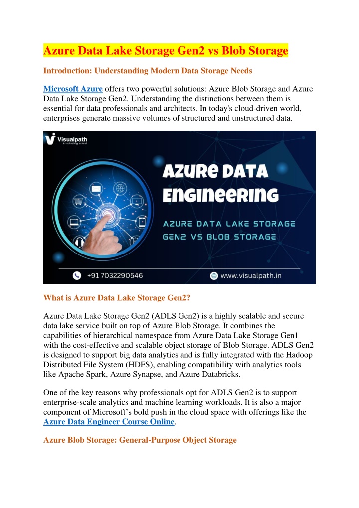 azure data lake storage gen2 vs blob storage