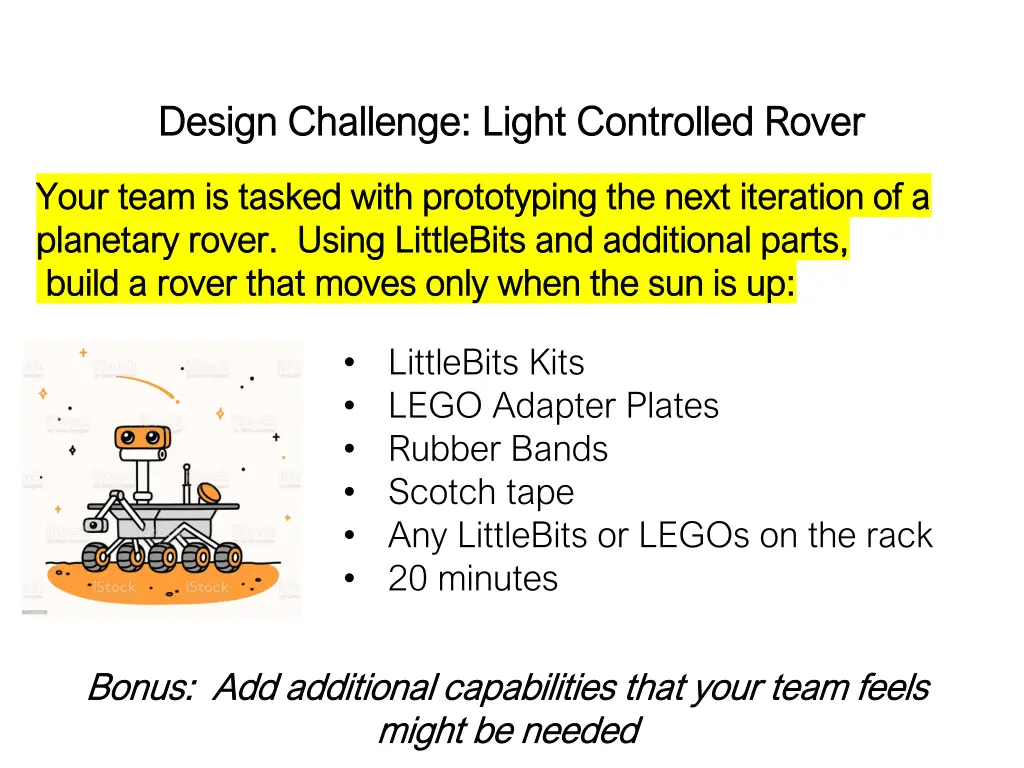 design challenge light controlled rover design