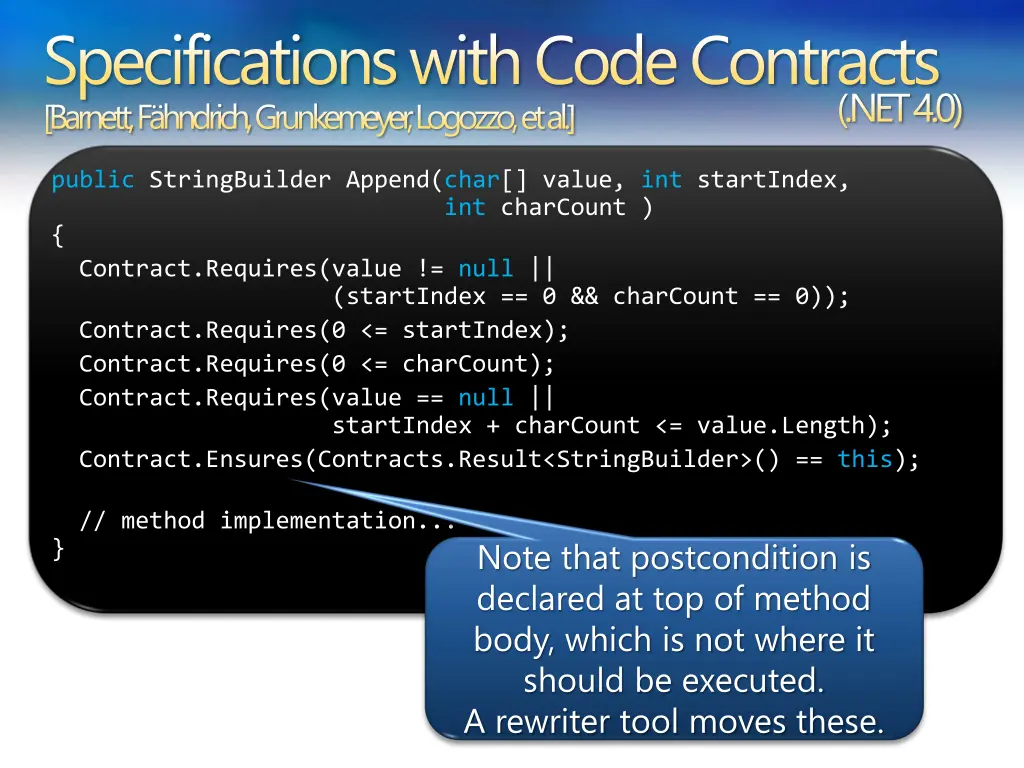 specifications with code contracts barnett