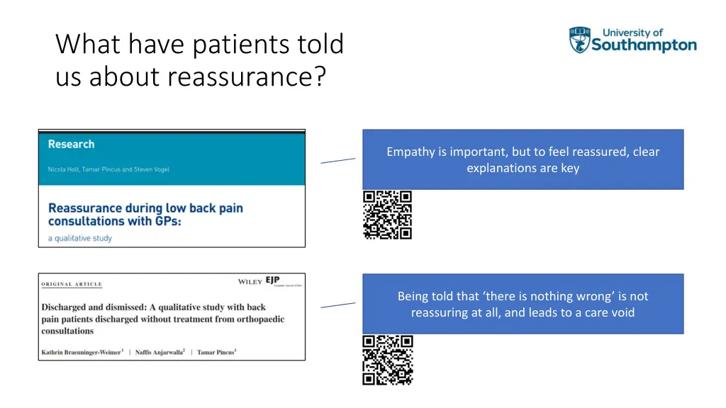 what have patients told us about reassurance