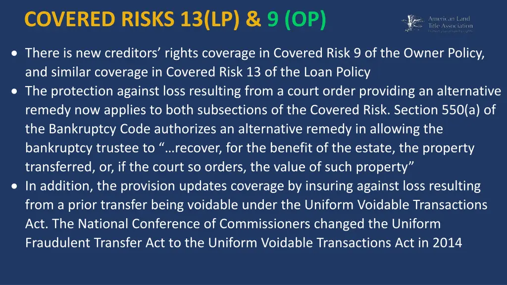 covered risks 13 lp 9 op