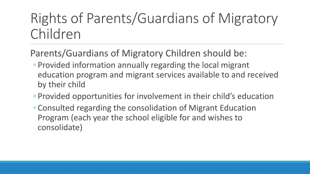 rights of parents guardians of migratory children