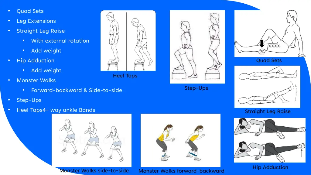 quad sets leg extensions straight leg raise with