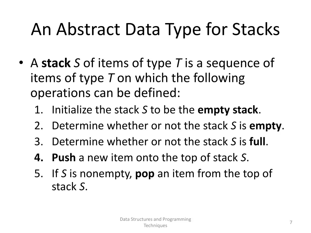 an abstract data type for stacks