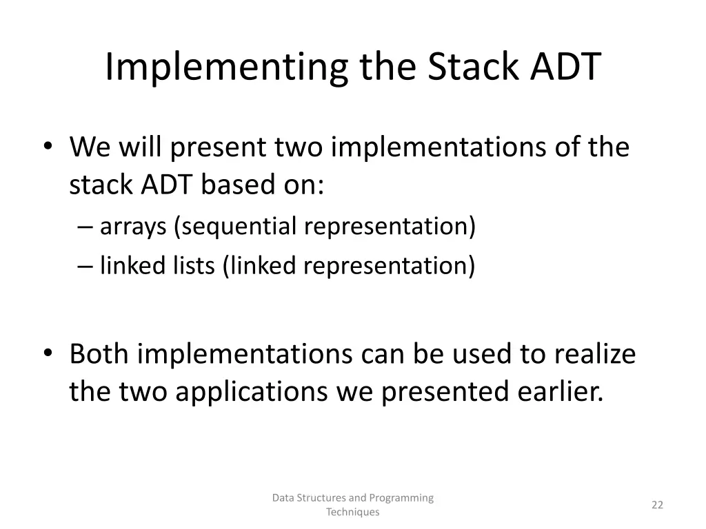 implementing the stack adt