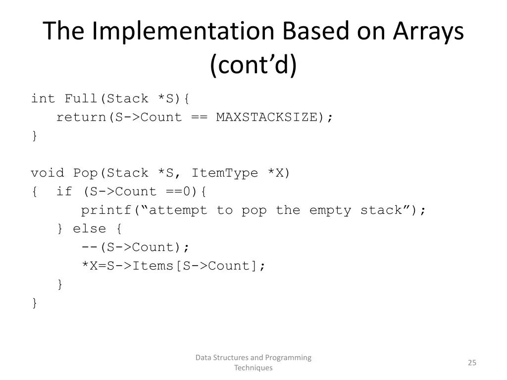 the implementation based on arrays cont d 1