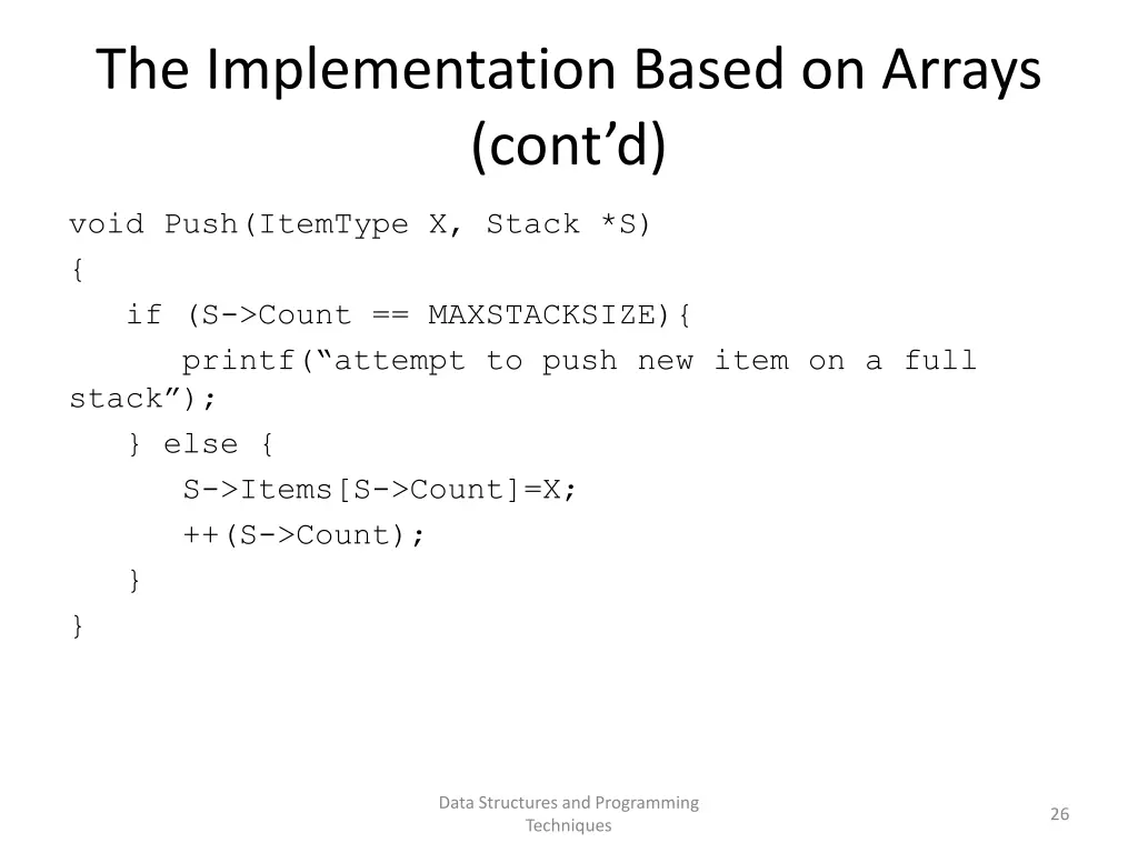 the implementation based on arrays cont d 2