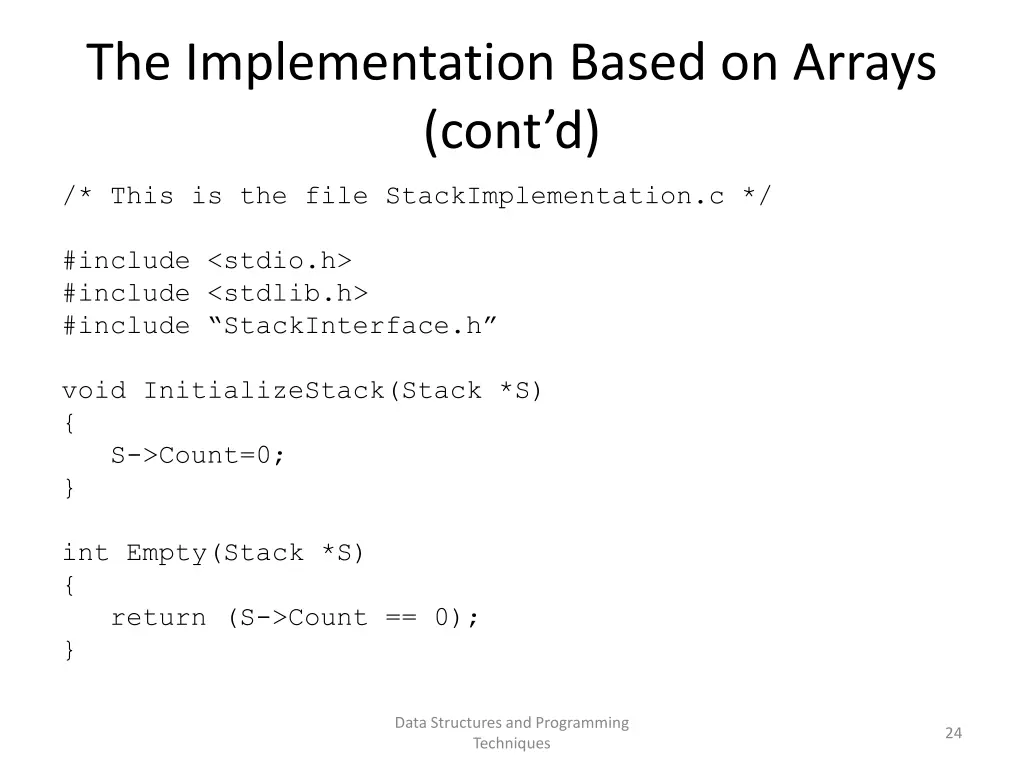 the implementation based on arrays cont d