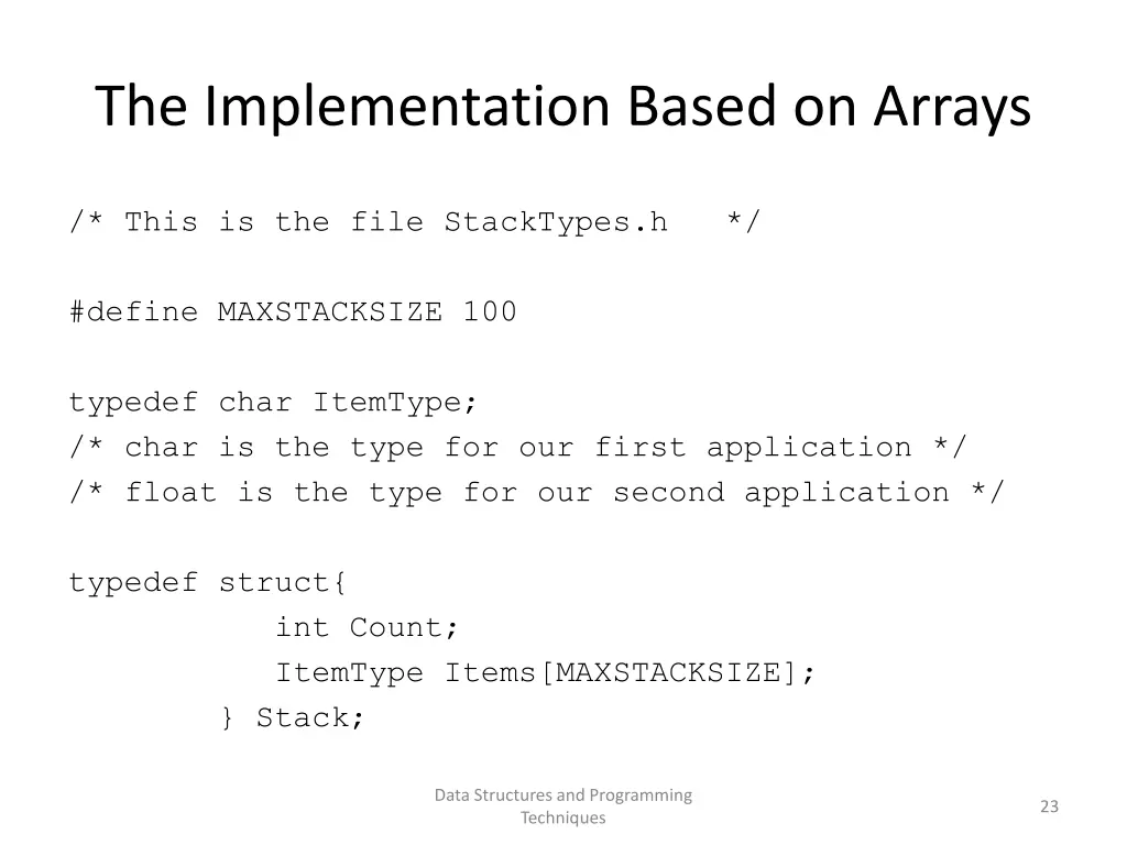 the implementation based on arrays