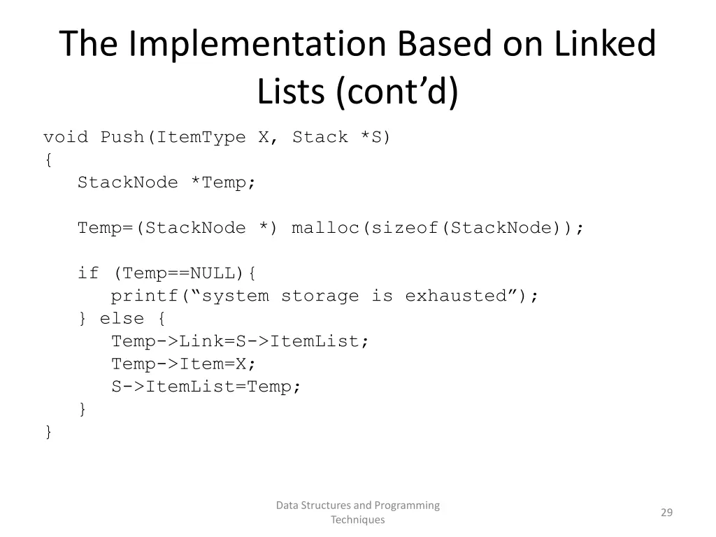 the implementation based on linked lists cont d 1