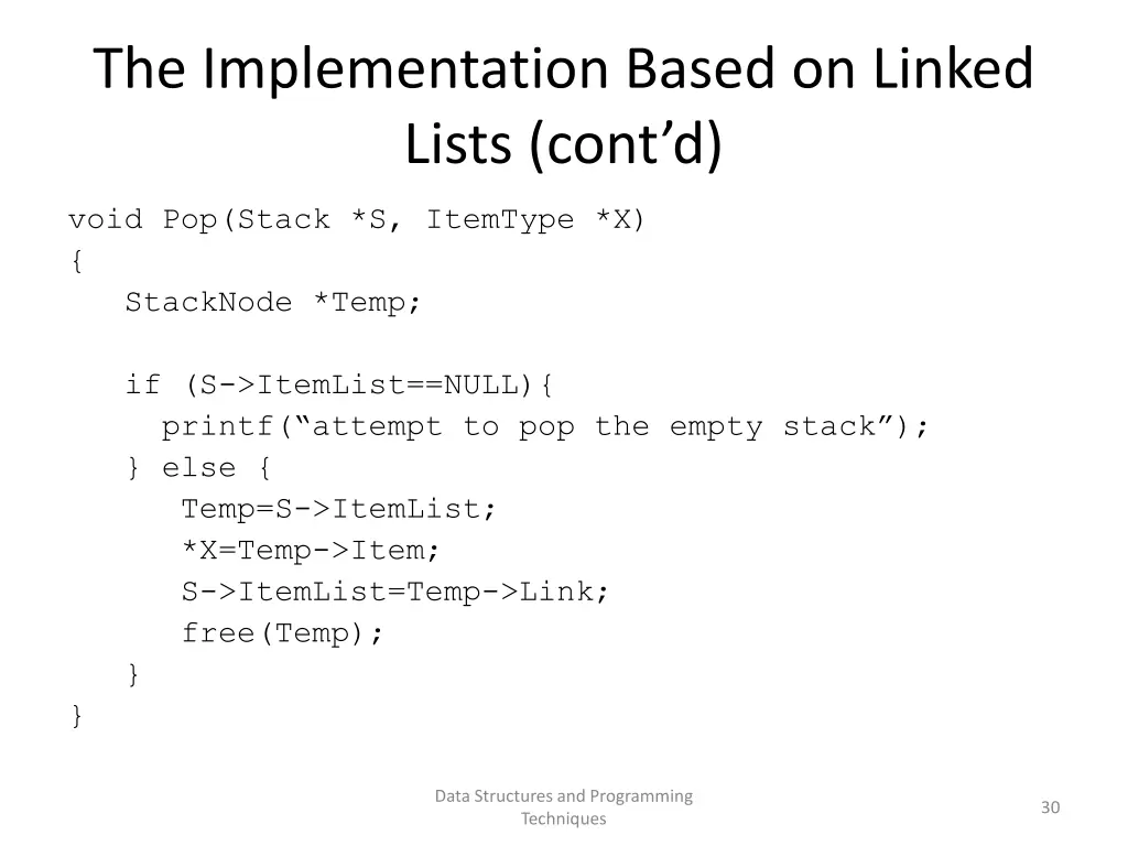 the implementation based on linked lists cont d 2