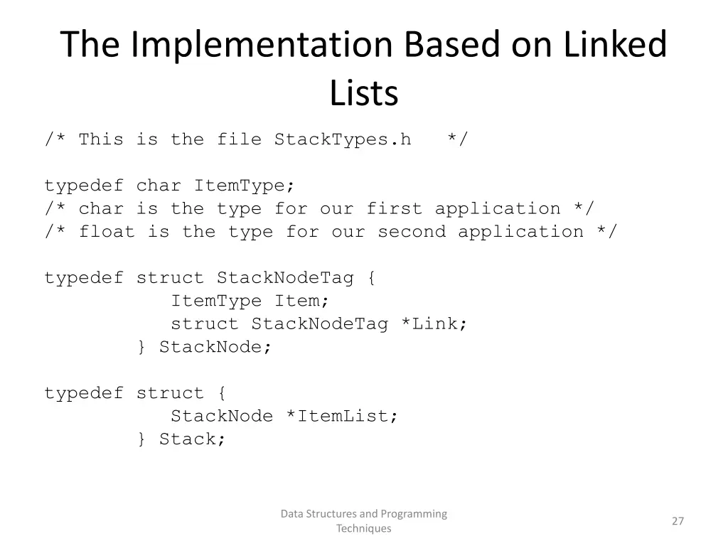 the implementation based on linked lists